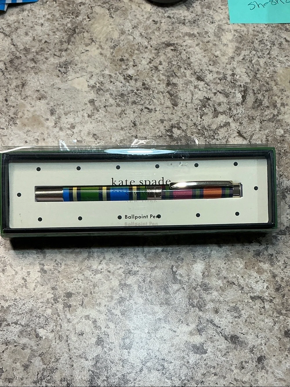 kate spade multicolor striped ballpoint pen with gold trim